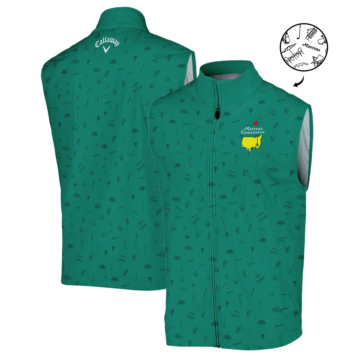 Golf Masters Tournament Callaway Sleeveless Jacket Augusta Icons Pattern Green Golf Sports All Over Print Sleeveless Jacket