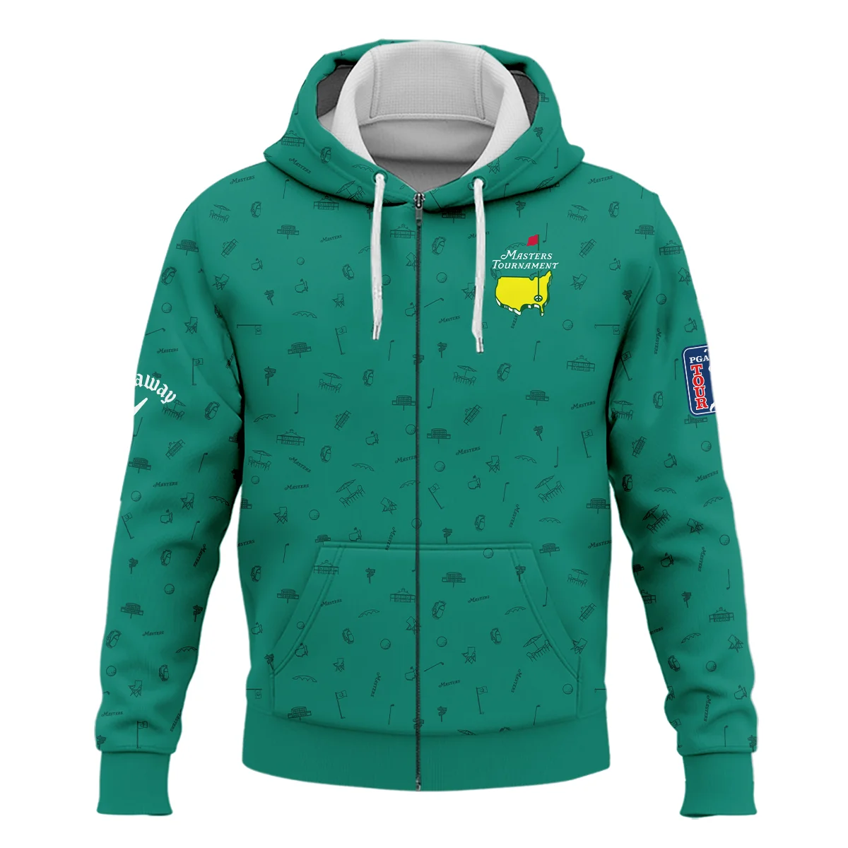 Golf Masters Tournament Callaway Zipper Hoodie Shirt Augusta Icons Pattern Green Golf Sports All Over Print Zipper Hoodie Shirt