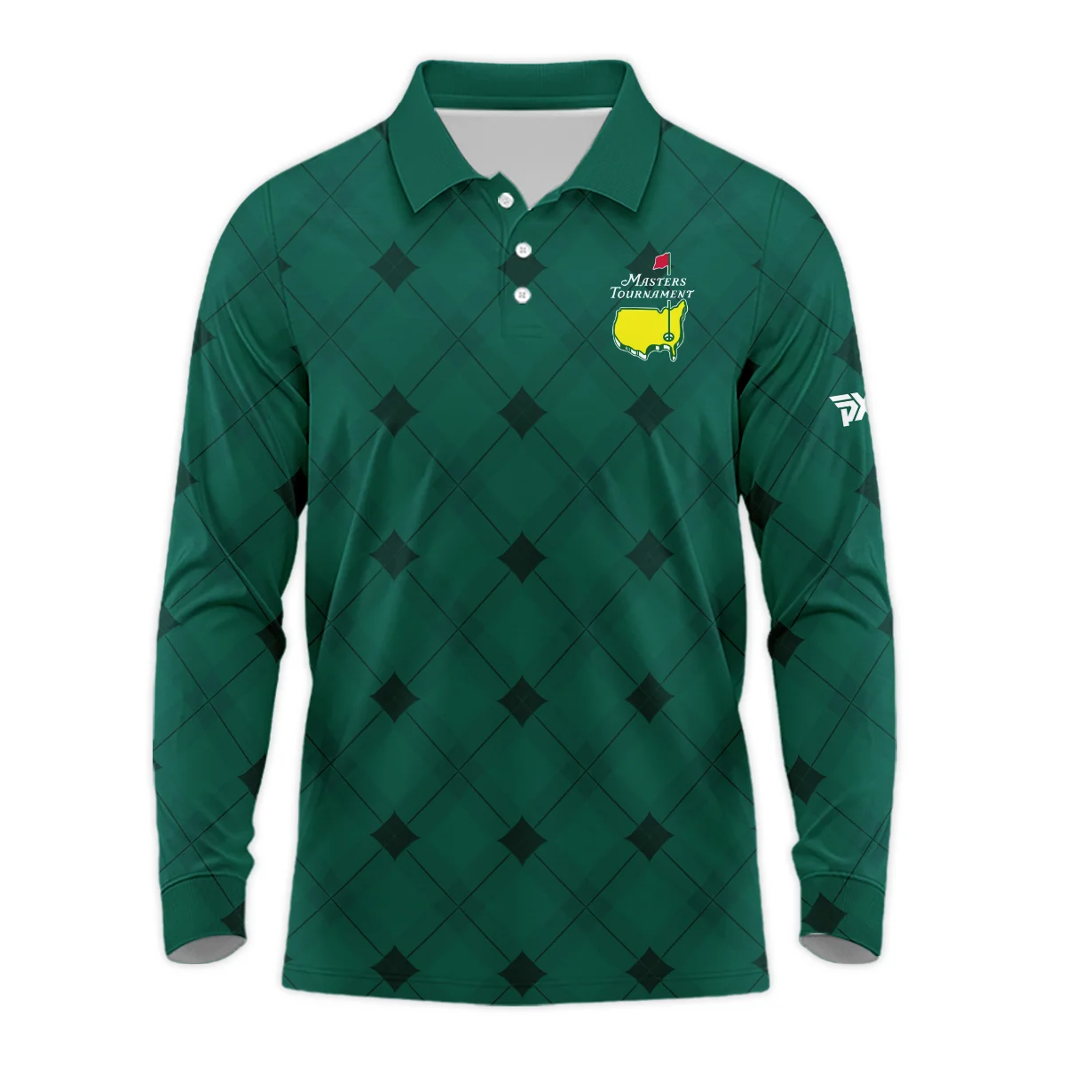 Golf Masters Tournament Green Argyle Pattern Long Polo Shirt Style Classic Long Polo Shirt For Men