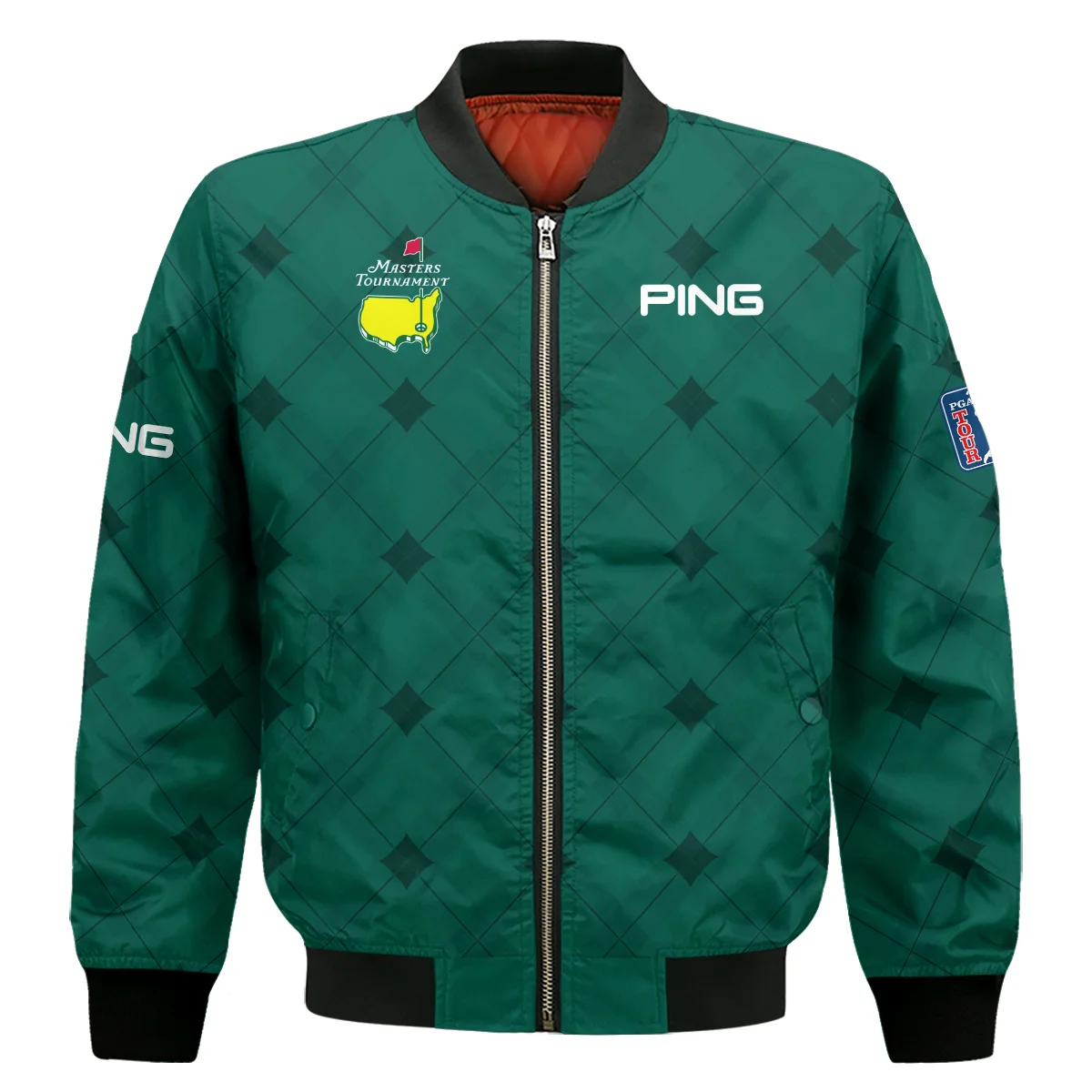 Golf Masters Tournament Green Argyle Pattern Ping Bomber Jacket Style Classic Bomber Jacket