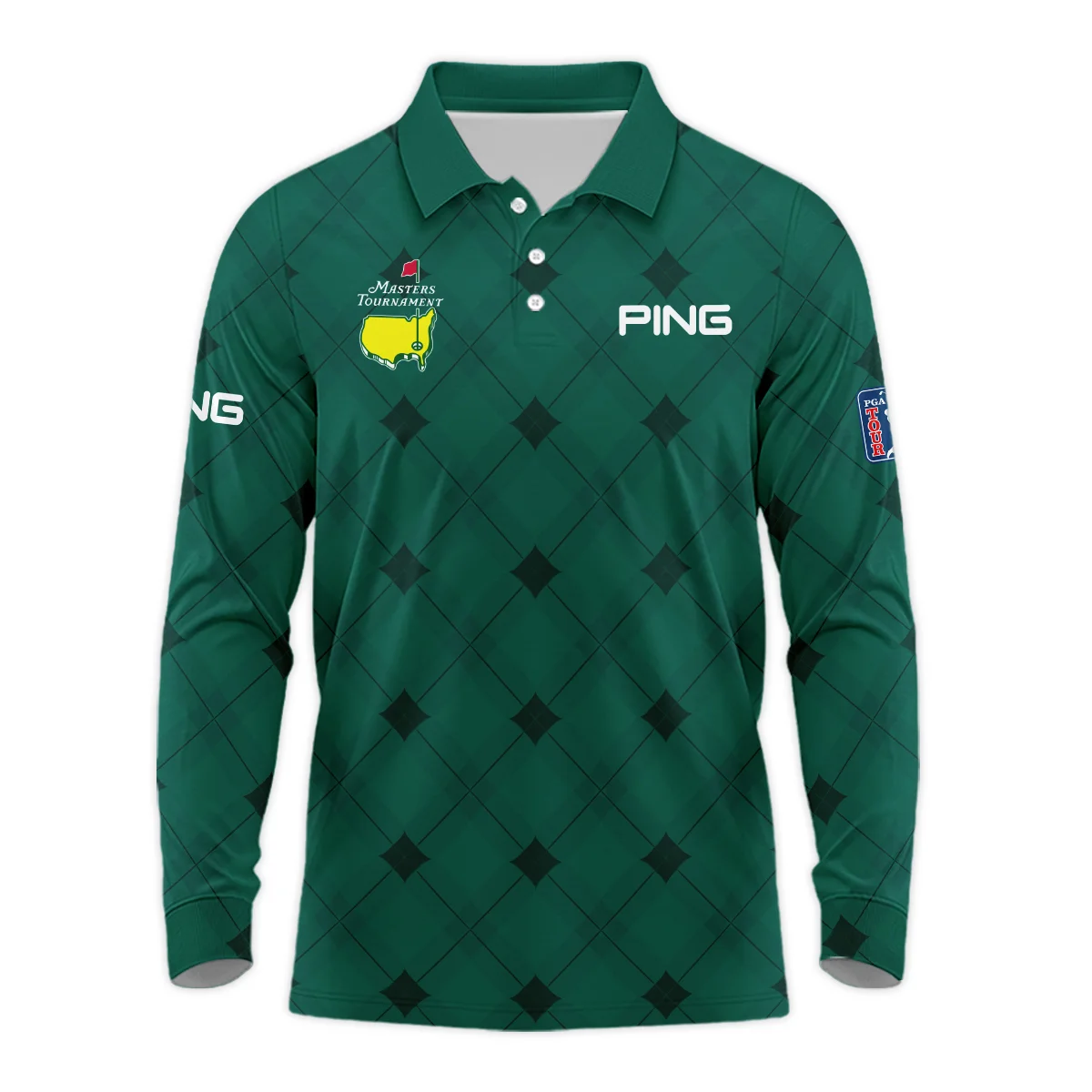 Golf Masters Tournament Green Argyle Pattern Ping Long Polo Shirt Style Classic Long Polo Shirt For Men