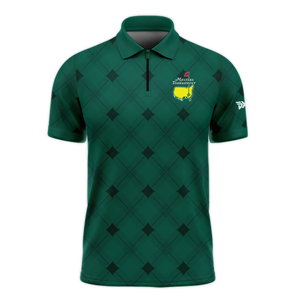 Golf Masters Tournament Green Argyle Pattern Zipper Polo Shirt Style Classic Zipper Polo Shirt For Men