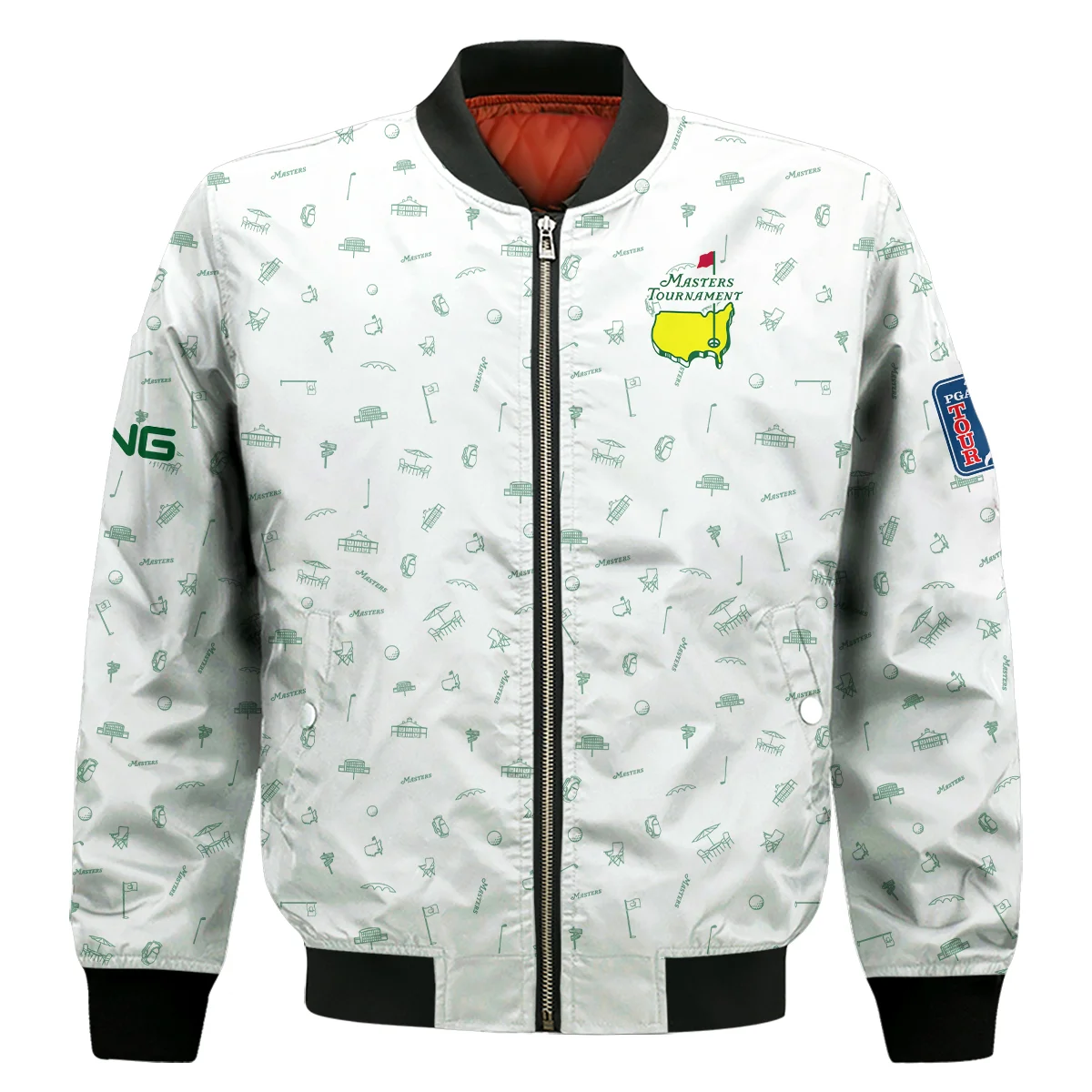 Golf Masters Tournament Ping Bomber Jacket Augusta Icons Pattern White Green Golf Sports All Over Print Bomber Jacket