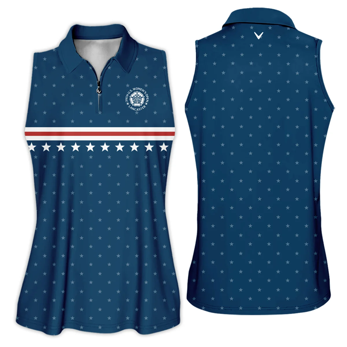 Golf Navy Blue Star American Callaway 79th U.S. Women’s Open Lancaster Zipper Sleeveless Polo Shirt