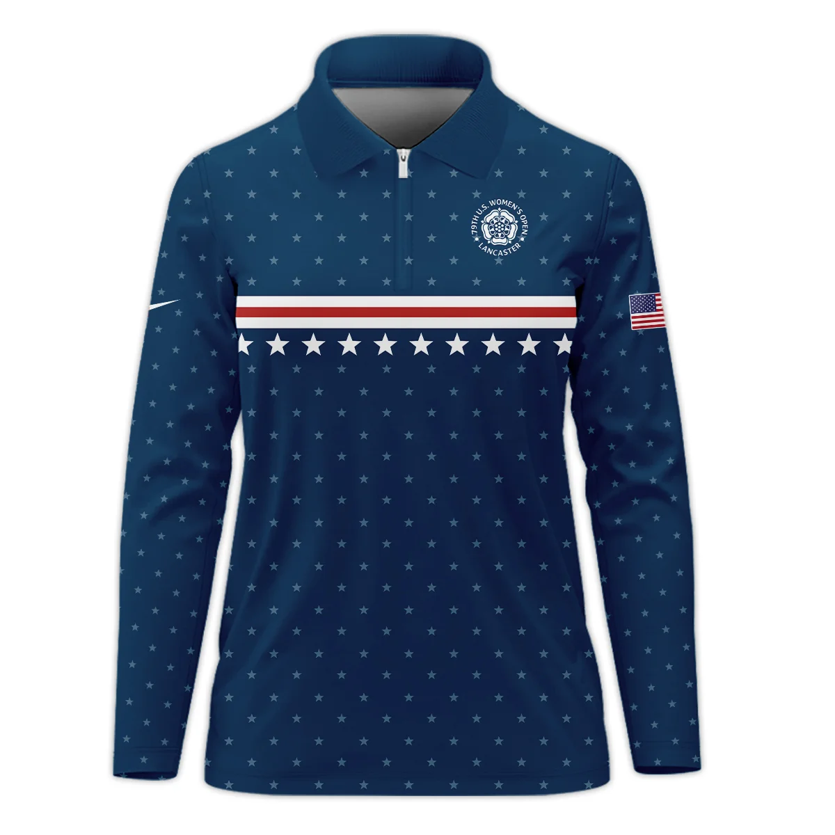 Golf Navy Blue Star American Nike 79th U.S. Women’s Open Lancaster Zipper Long Polo Shirt