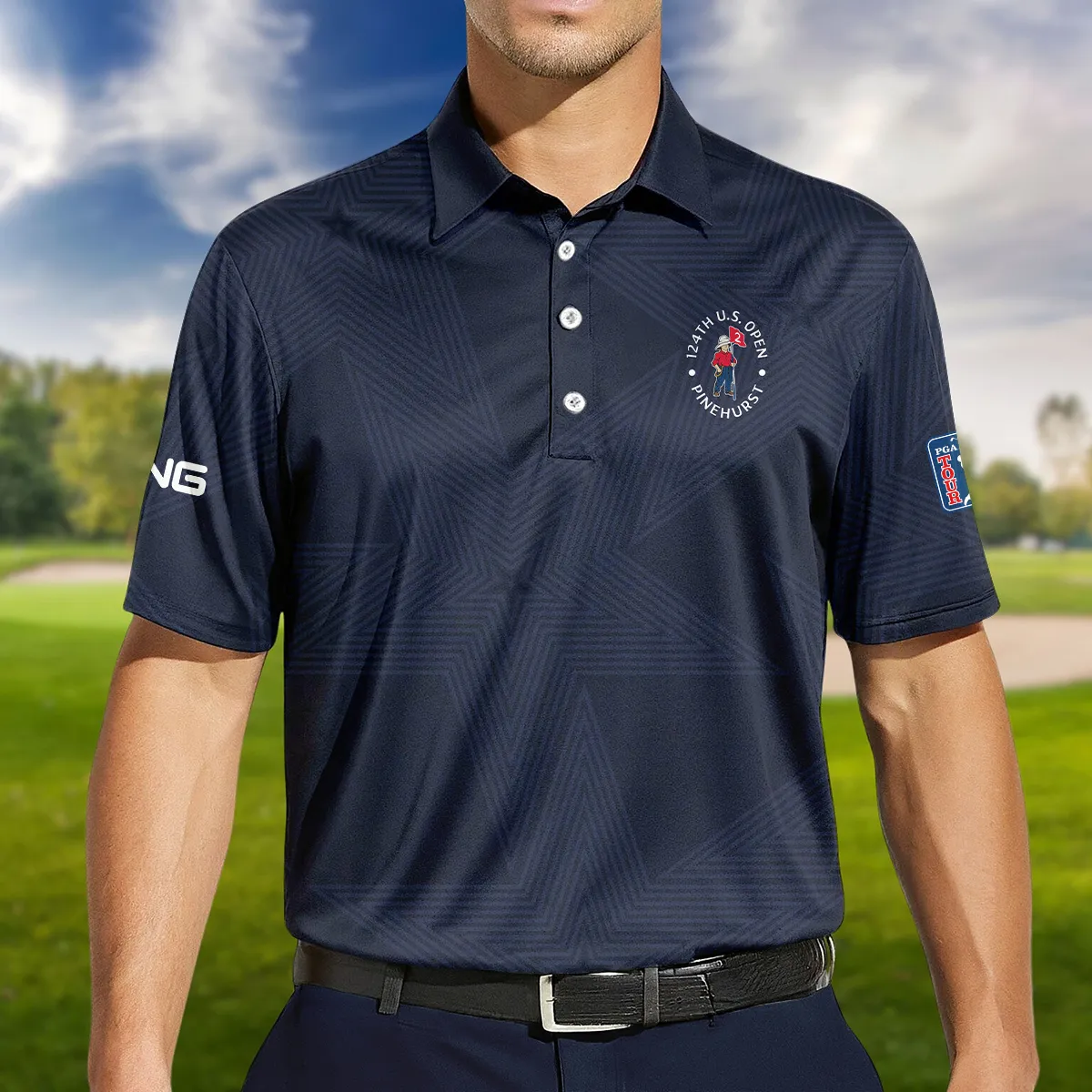 Golf Navy Color Star Pattern 124th U.S. Open Pinehurst Ping Polo Shirt Style Classic