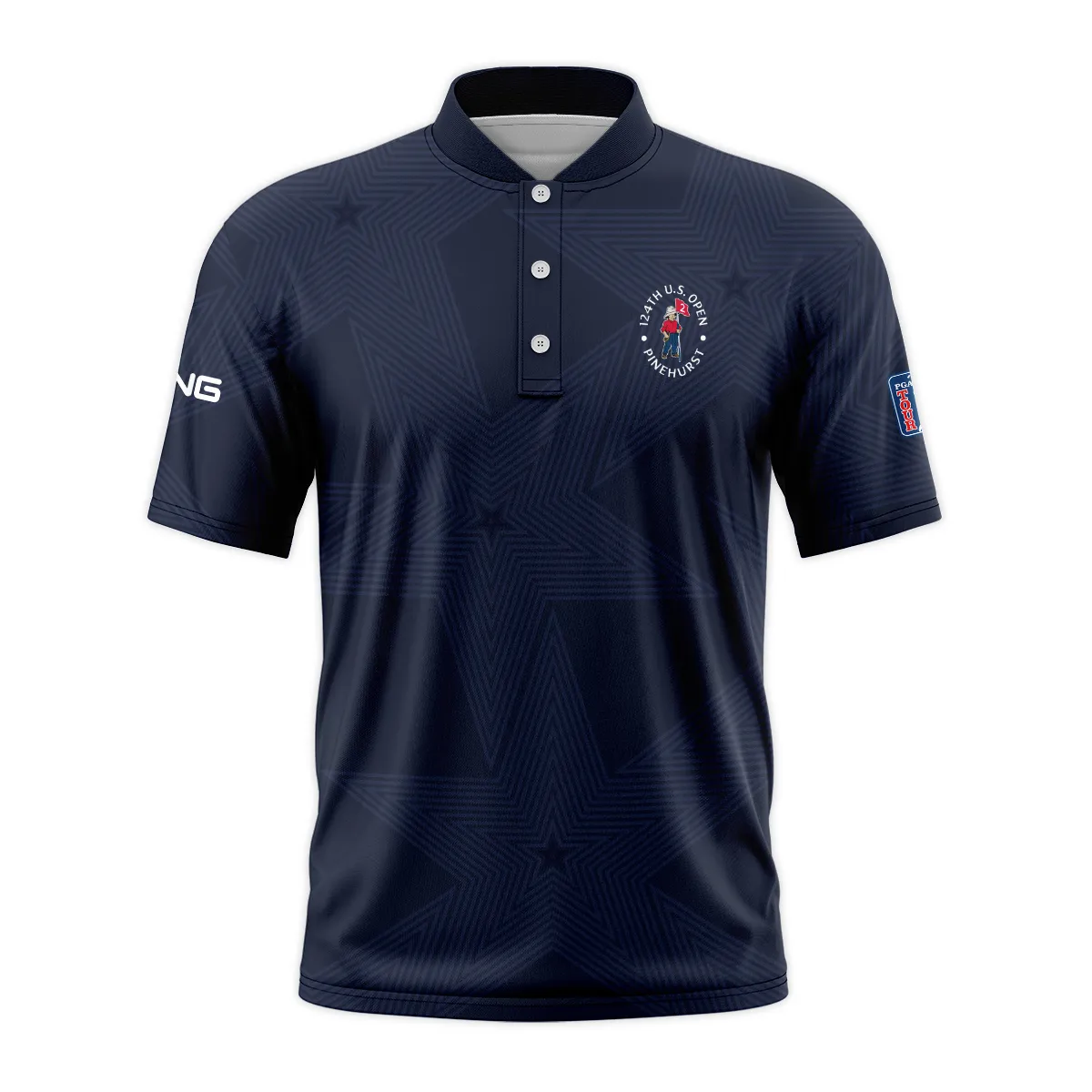 Golf Navy Color Star Pattern 124th U.S. Open Pinehurst Ping Style Classic, Short Sleeve Round Neck Polo Shirt