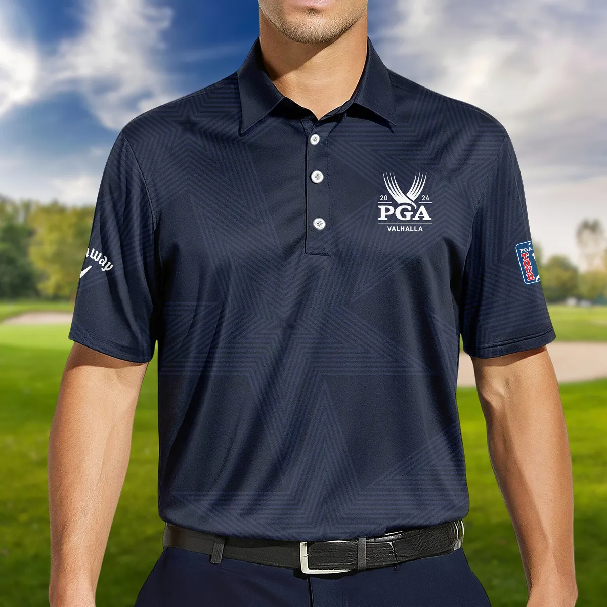 Golf Navy Color Star Pattern 2024 PGA Championship Valhalla Callaway Polo Shirt Style Classic