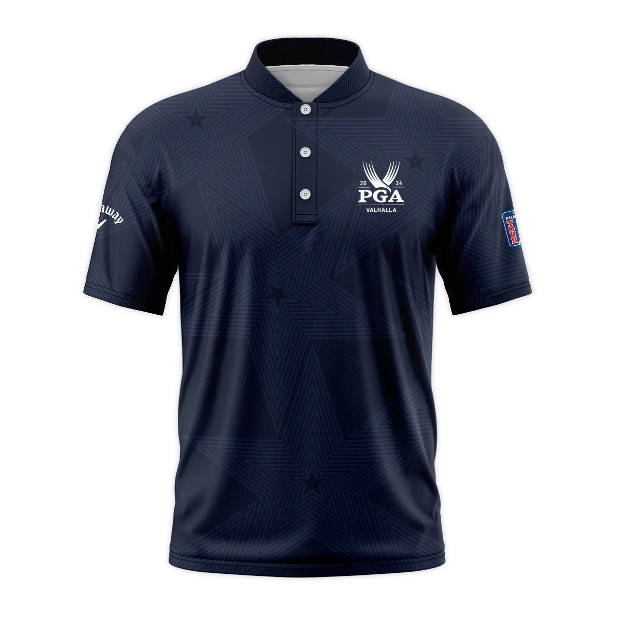 Golf Navy Color Star Pattern 2024 PGA Championship Valhalla Callaway Style Classic, Short Sleeve Round Neck Polo Shirt