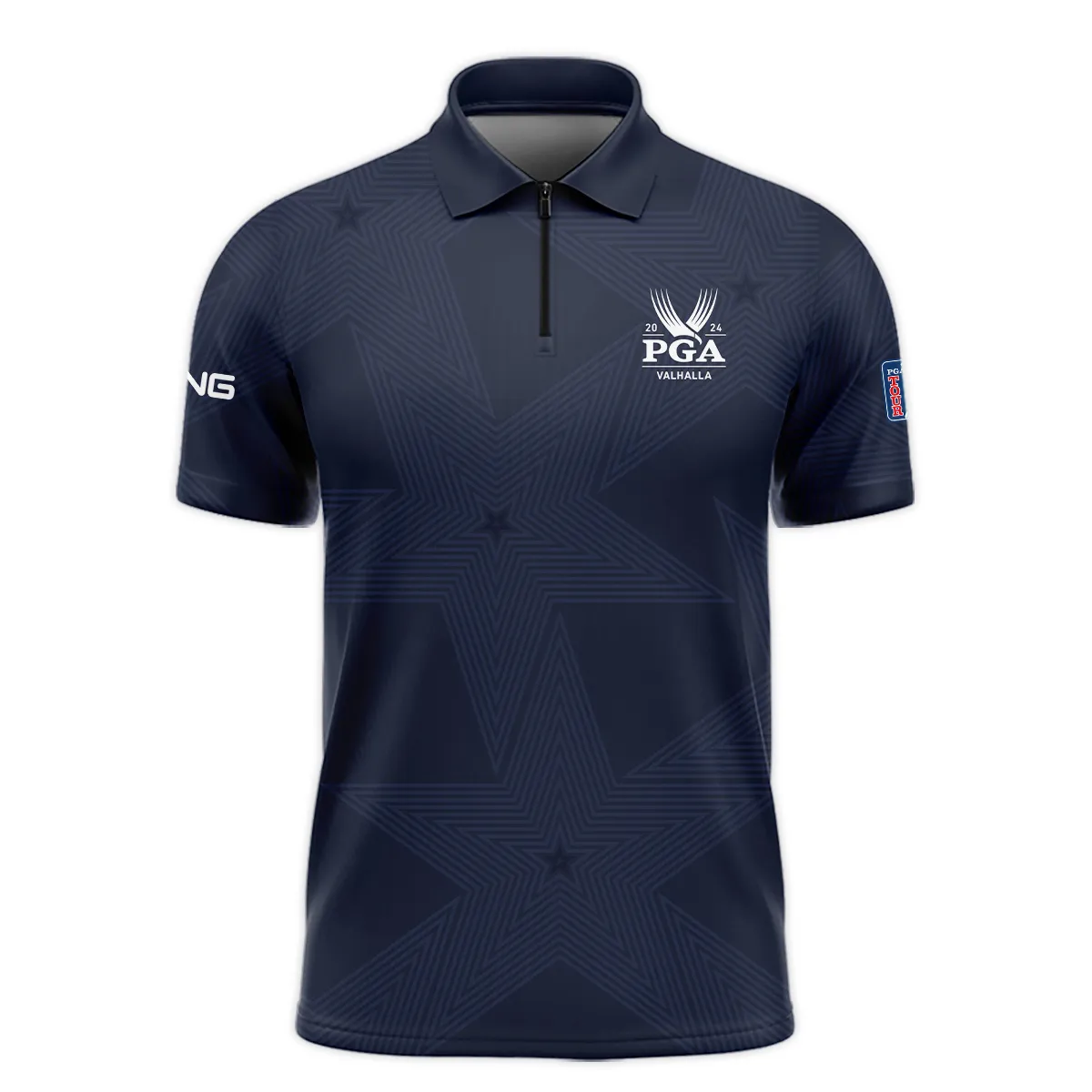 Golf Navy Color Star Pattern 2024 PGA Championship Valhalla Ping Zipper Polo Shirt Style Classic