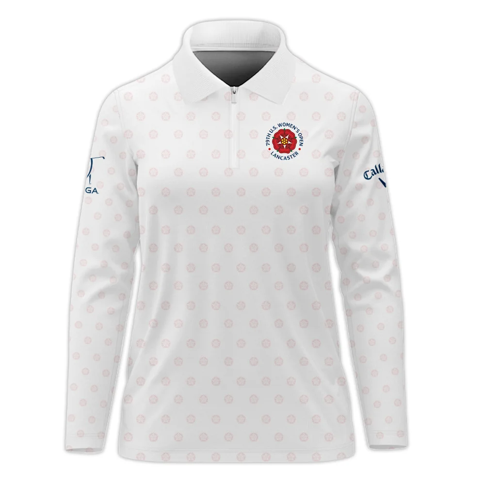 Golf Pattern 79th U.S. Women’s Open Lancaster Callaway Zipper Long Polo Shirt White Color All Over Print Zipper Long Polo Shirt For Woman