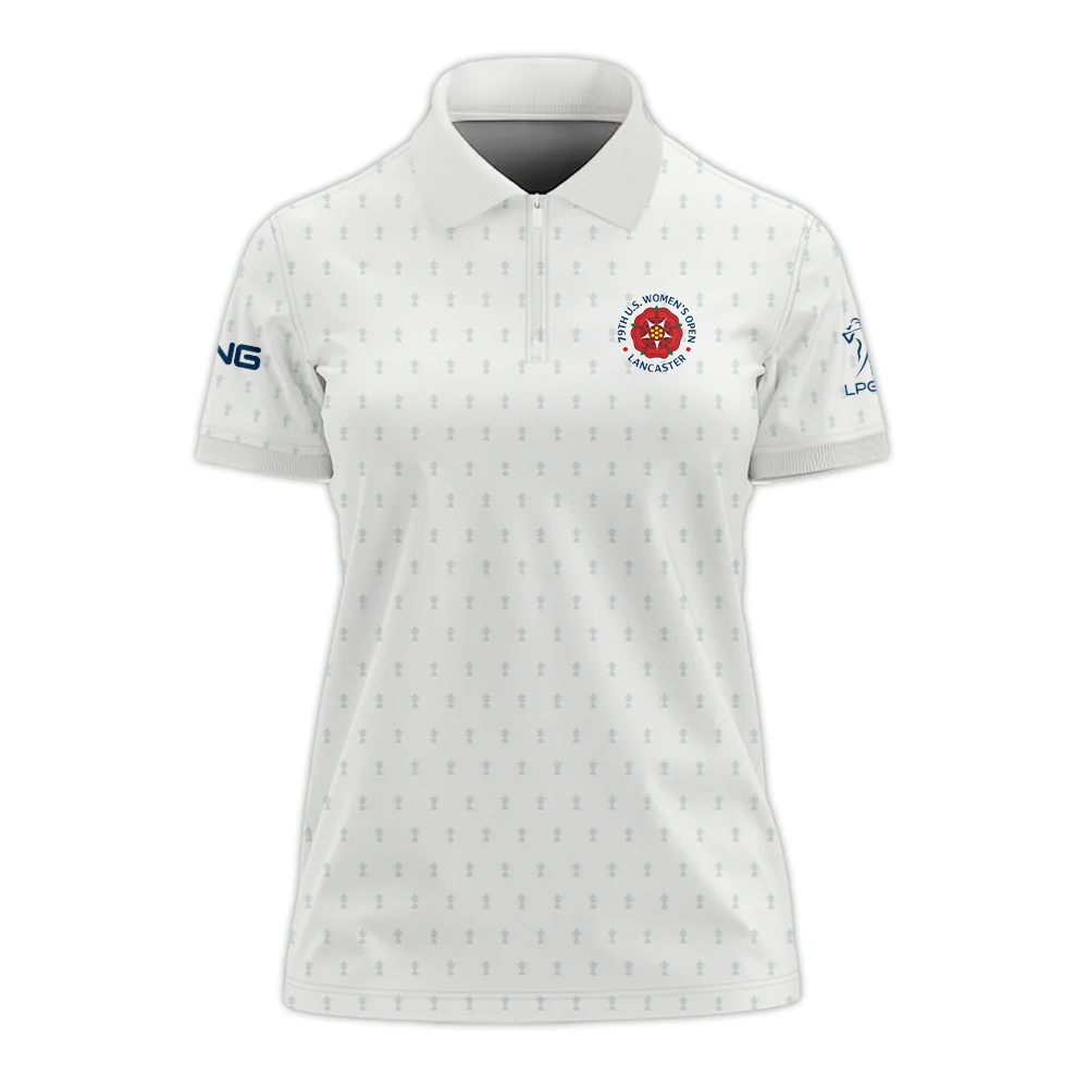 Golf Pattern Cup 79th U.S. Women’s Open Lancaster Ping Zipper Polo Shirt Golf Sport White All Over Print Zipper Polo Shirt For Woman