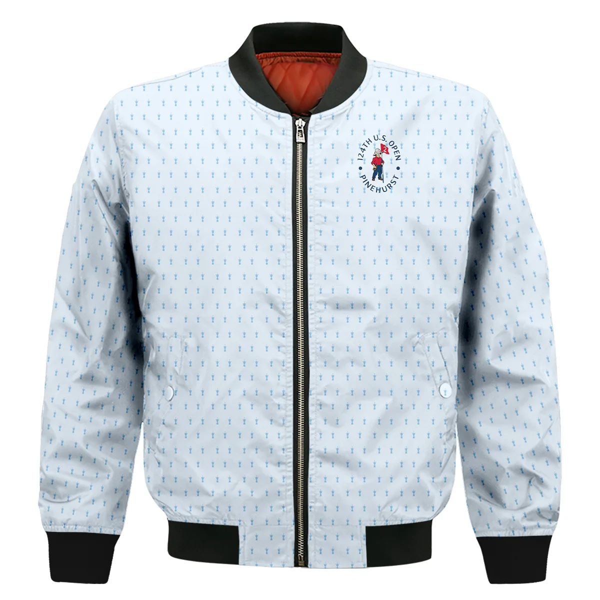 Golf Pattern Cup Light Blue Green 124th U.S. Open Pinehurst Bomber Jacket Style Classic Bomber Jacket