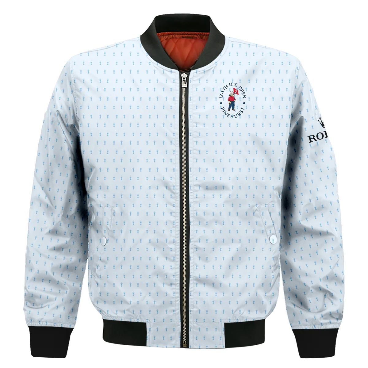 Golf Pattern Cup Light Blue Green 124th U.S. Open Pinehurst Rolex Bomber Jacket Style Classic Bomber Jacket