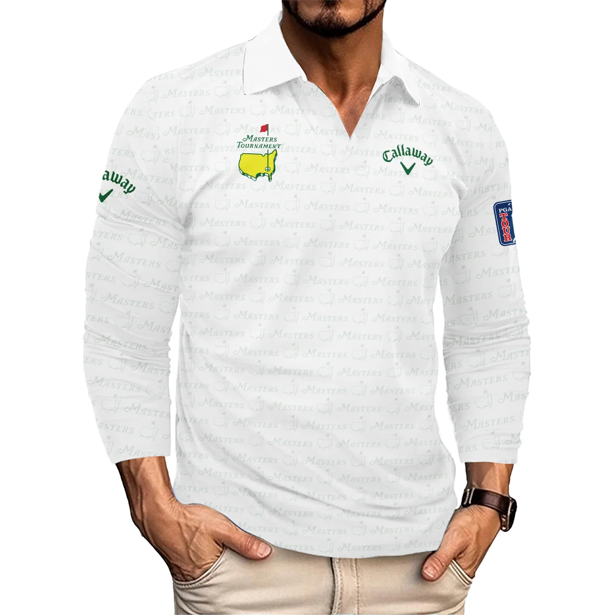 Golf Pattern Cup White Mix Green Masters Tournament Callaway Vneck Long Polo Shirt Style Classic Long Polo Shirt For Men