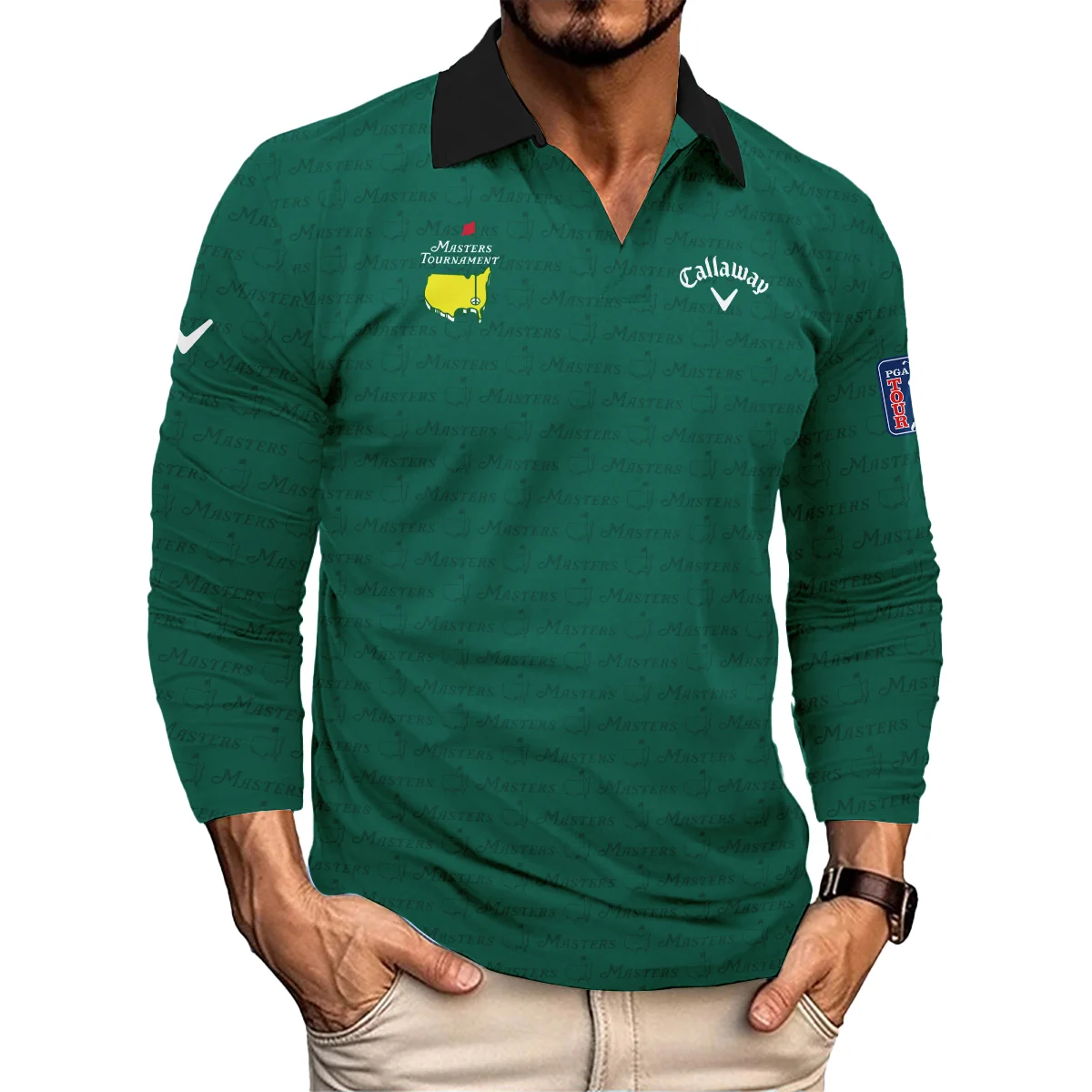 Golf Pattern Cup White Mix Green Masters Tournament Callaway Vneck Long Polo Shirt Style Classic Long Polo Shirt For Men