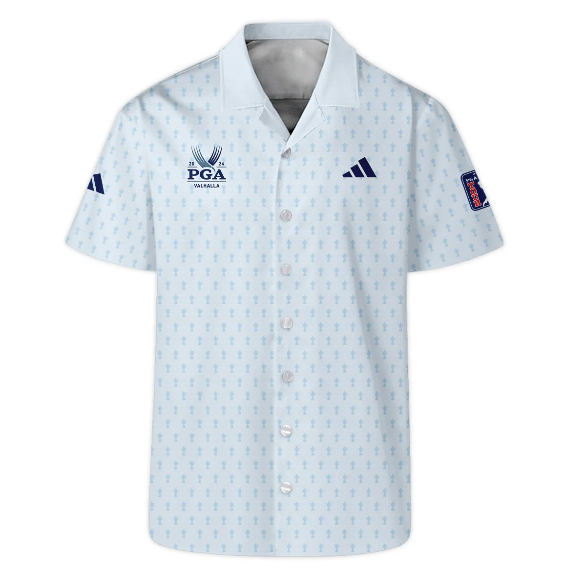 Golf Pattern Cup White Mix Light Blue 2024 PGA Championship Valhalla Adidas Hawaiian Shirt Style Classic Oversized Hawaiian Shirt