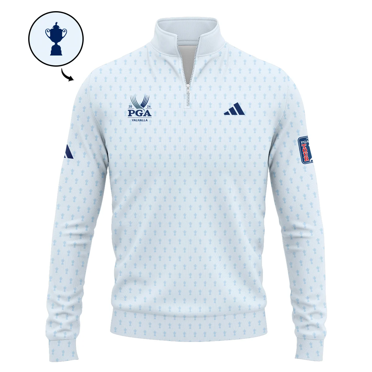 Golf Pattern Cup White Mix Light Blue 2024 PGA Championship Valhalla Adidas Quarter-Zip Jacket Style Classic Quarter-Zip Jacket