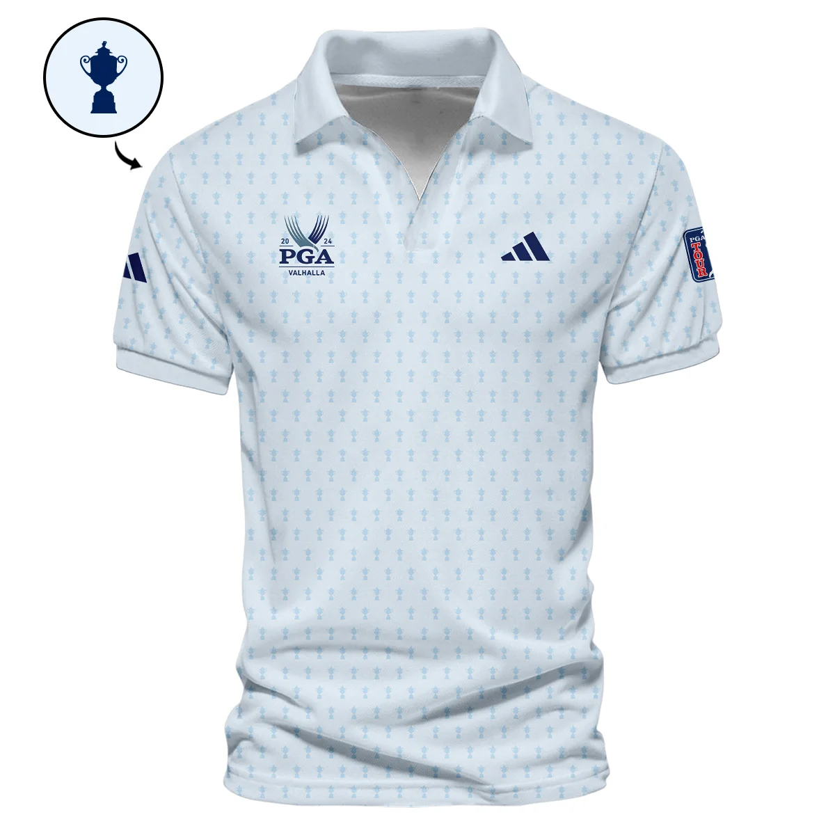 Golf Pattern Cup White Mix Light Blue 2024 PGA Championship Valhalla Adidas Vneck Polo Shirt Style Classic Polo Shirt For Men