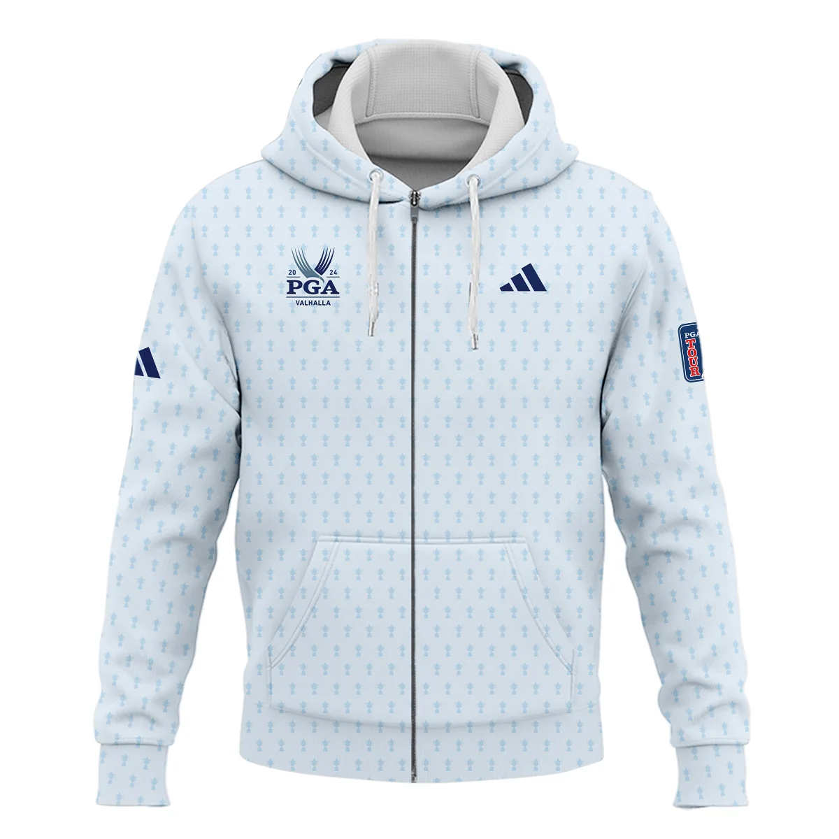 Golf Pattern Cup White Mix Light Blue 2024 PGA Championship Valhalla Adidas Zipper Hoodie Shirt Style Classic Zipper Hoodie Shirt