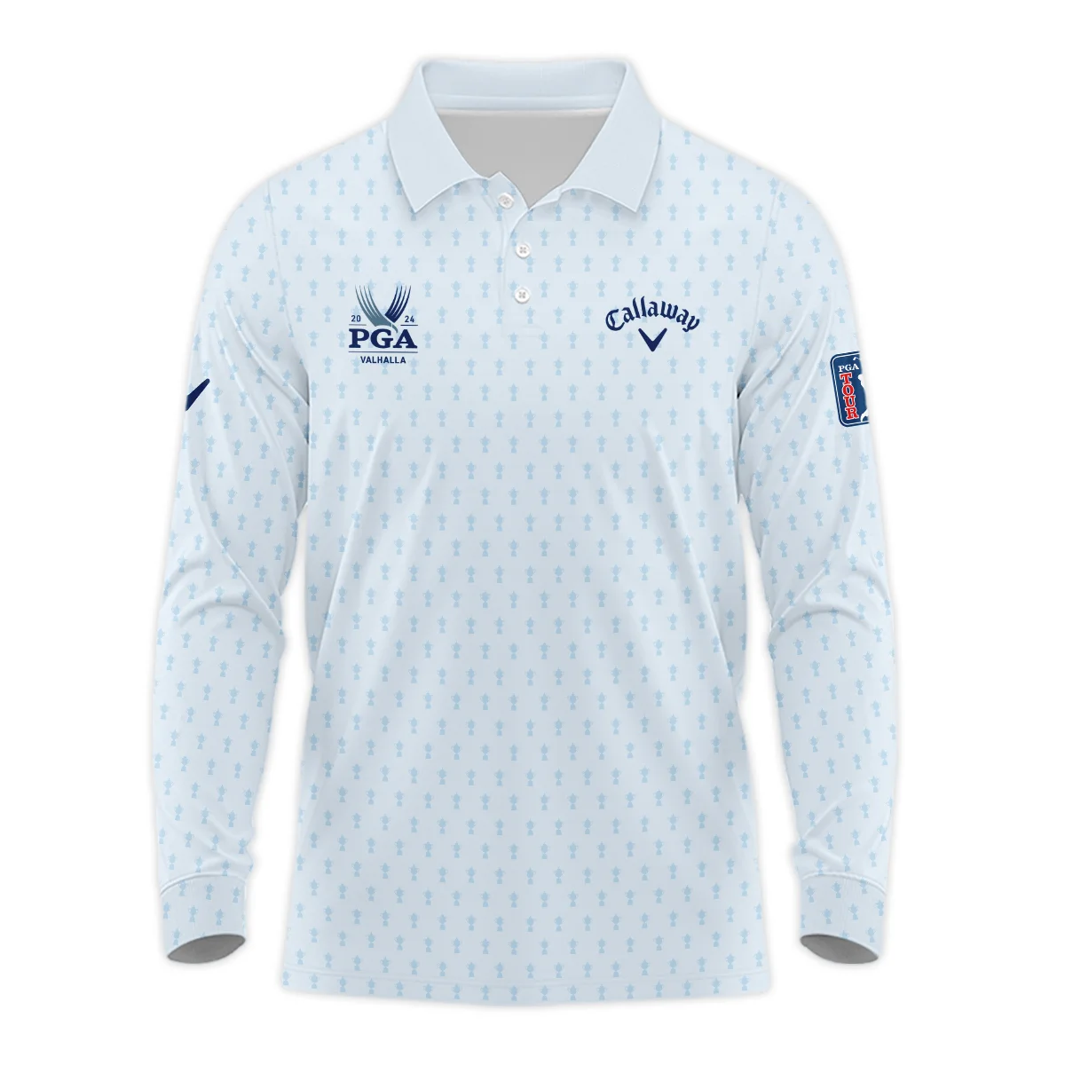 Golf Pattern Cup White Mix Light Blue 2024 PGA Championship Valhalla Callaway Long Polo Shirt Style Classic Long Polo Shirt For Men