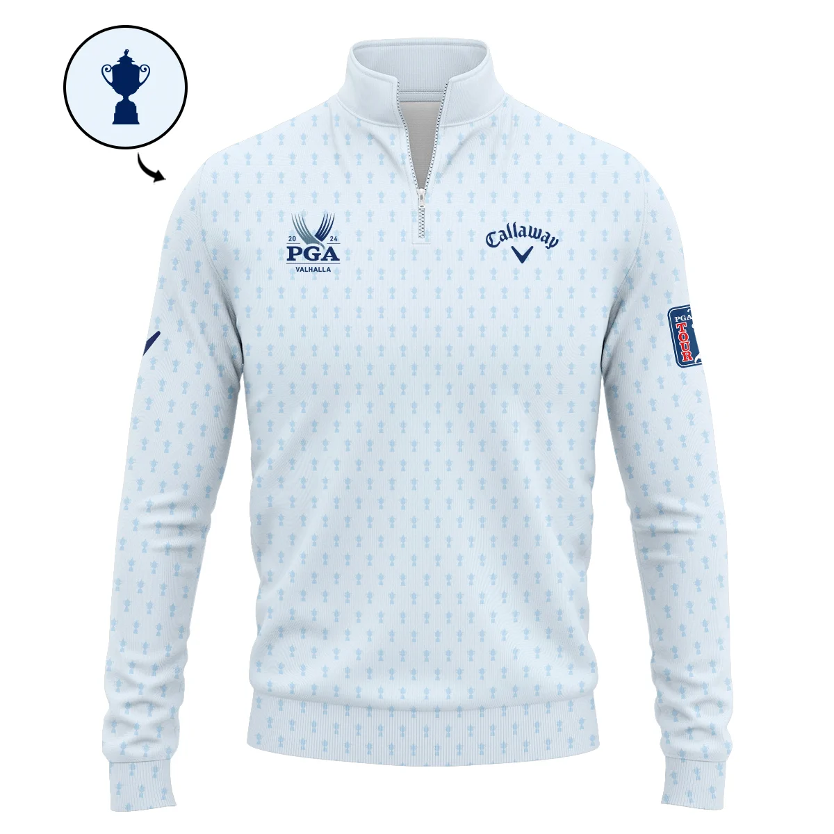 Golf Pattern Cup White Mix Light Blue 2024 PGA Championship Valhalla Callaway Quarter-Zip Jacket Style Classic Quarter-Zip Jacket