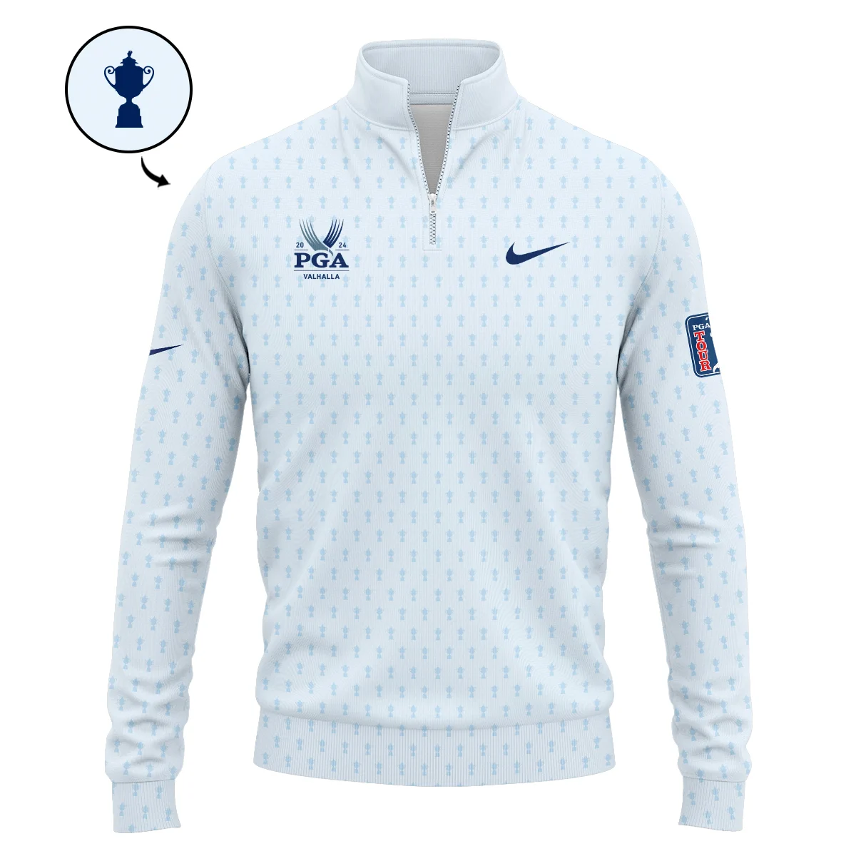 Golf Pattern Cup White Mix Light Blue 2024 PGA Championship Valhalla Nike Quarter-Zip Jacket Style Classic Quarter-Zip Jacket