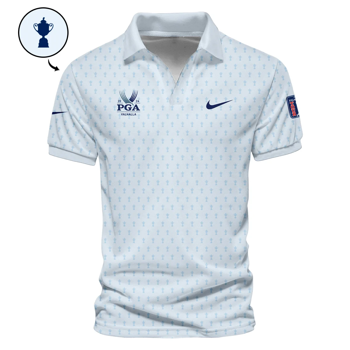 Golf Pattern Cup White Mix Light Blue 2024 PGA Championship Valhalla Nike Vneck Polo Shirt Style Classic Polo Shirt For Men