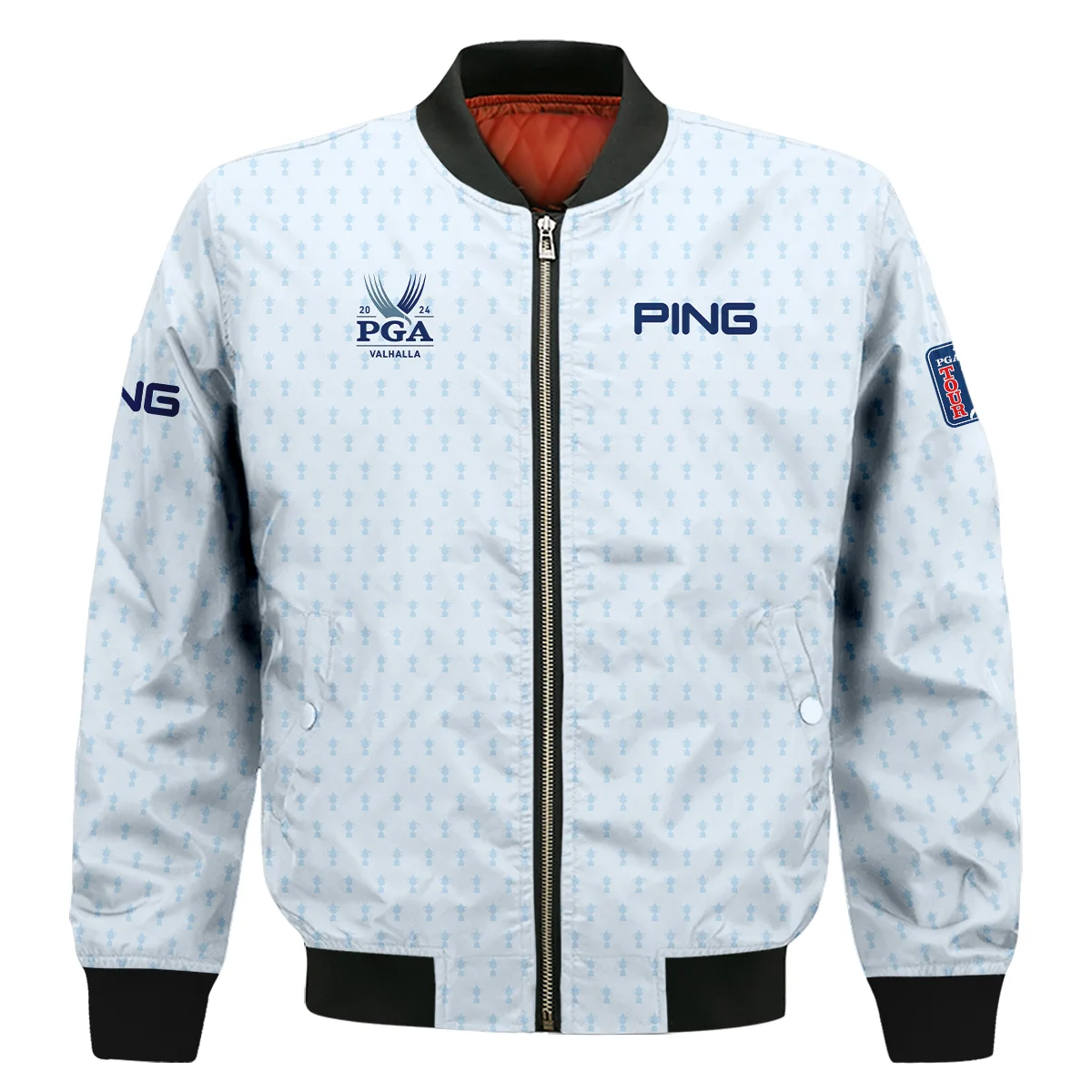 Golf Pattern Cup White Mix Light Blue 2024 PGA Championship Valhalla Ping Bomber Jacket Style Classic Bomber Jacket