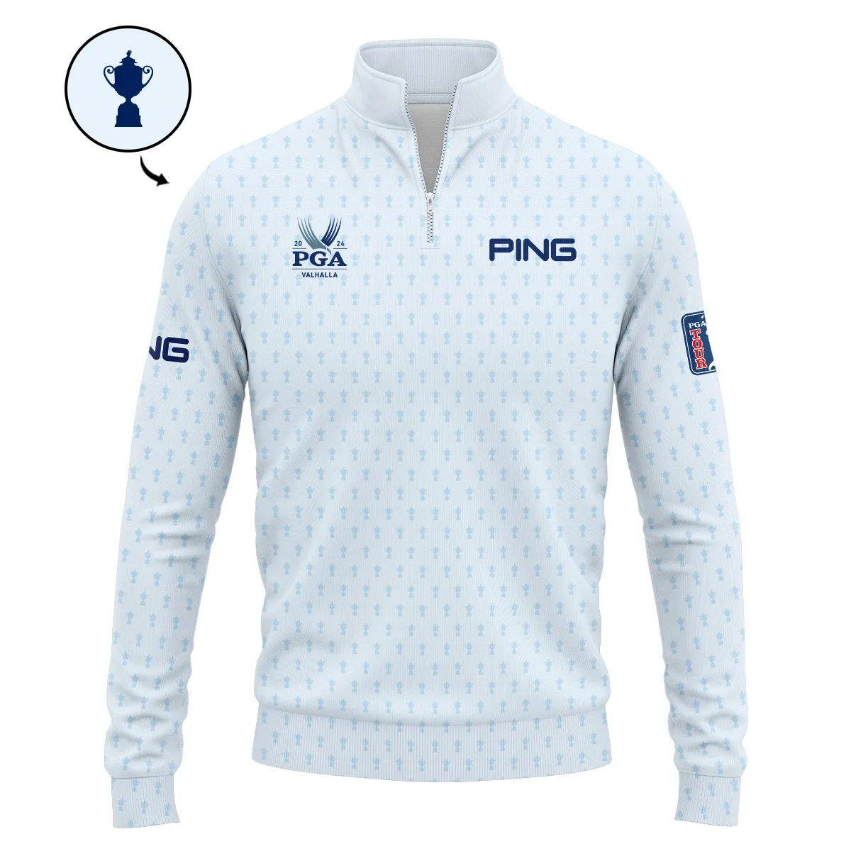 Golf Pattern Cup White Mix Light Blue 2024 PGA Championship Valhalla Ping Quarter-Zip Jacket Style Classic Quarter-Zip Jacket