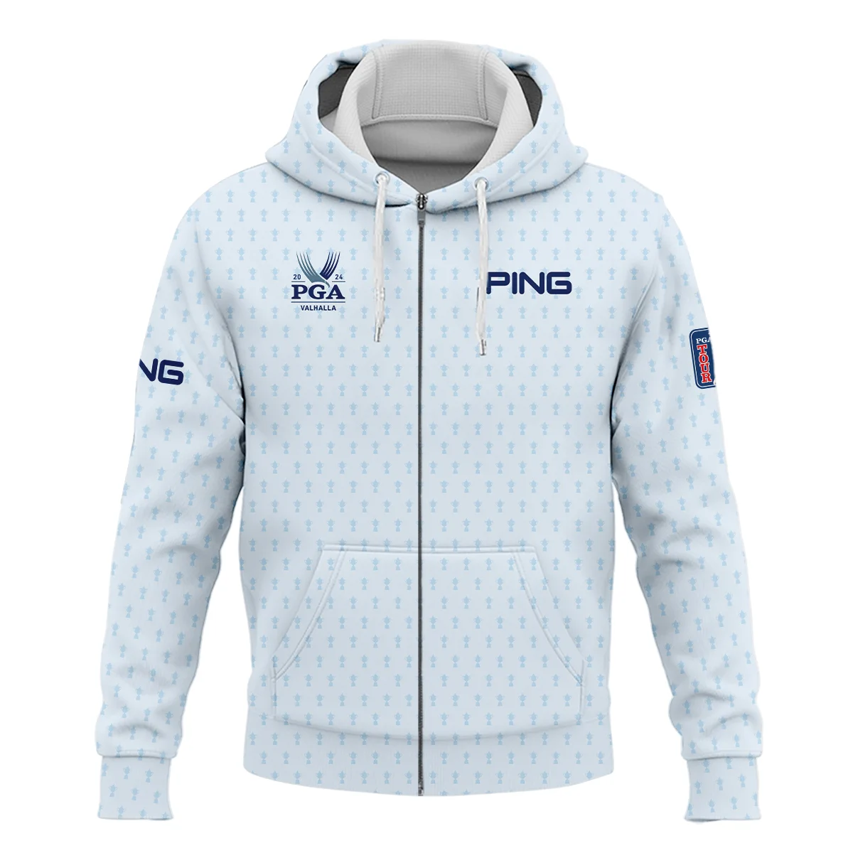 Golf Pattern Cup White Mix Light Blue 2024 PGA Championship Valhalla Ping Zipper Hoodie Shirt Style Classic Zipper Hoodie Shirt