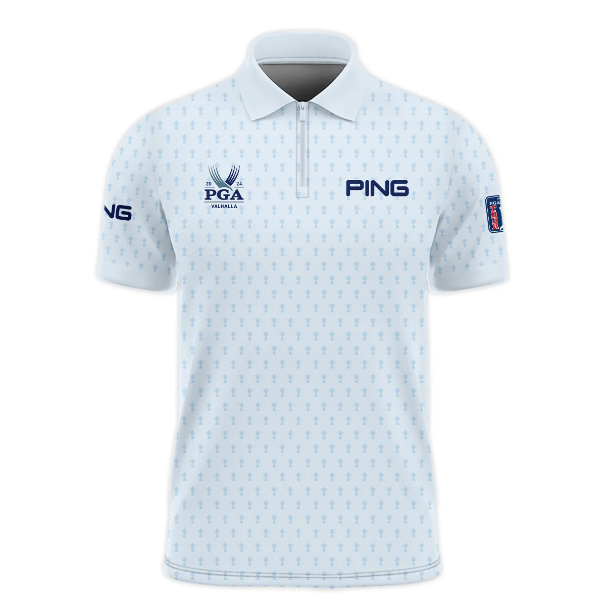 Golf Pattern Cup White Mix Light Blue 2024 PGA Championship Valhalla Ping Zipper Polo Shirt Style Classic Zipper Polo Shirt For Men