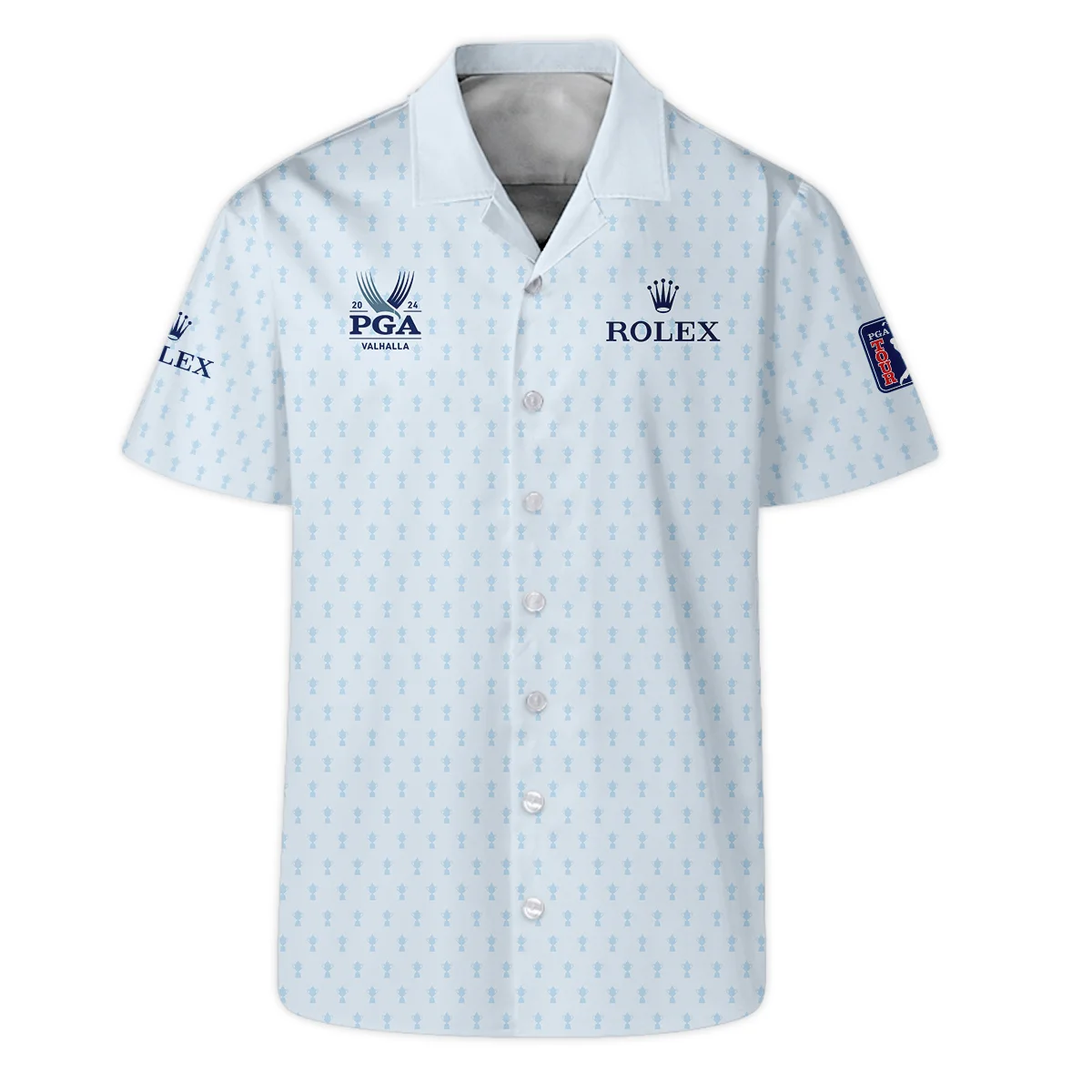 Golf Pattern Cup White Mix Light Blue 2024 PGA Championship Valhalla Rolex Hawaiian Shirt Style Classic Oversized Hawaiian Shirt