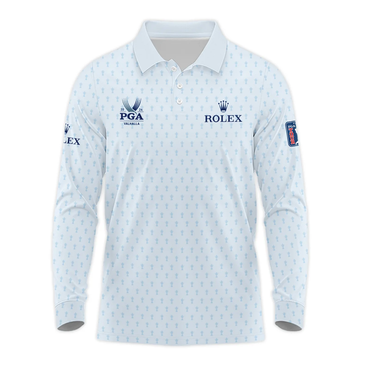 Golf Pattern Cup White Mix Light Blue 2024 PGA Championship Valhalla Rolex Long Polo Shirt Style Classic Long Polo Shirt For Men