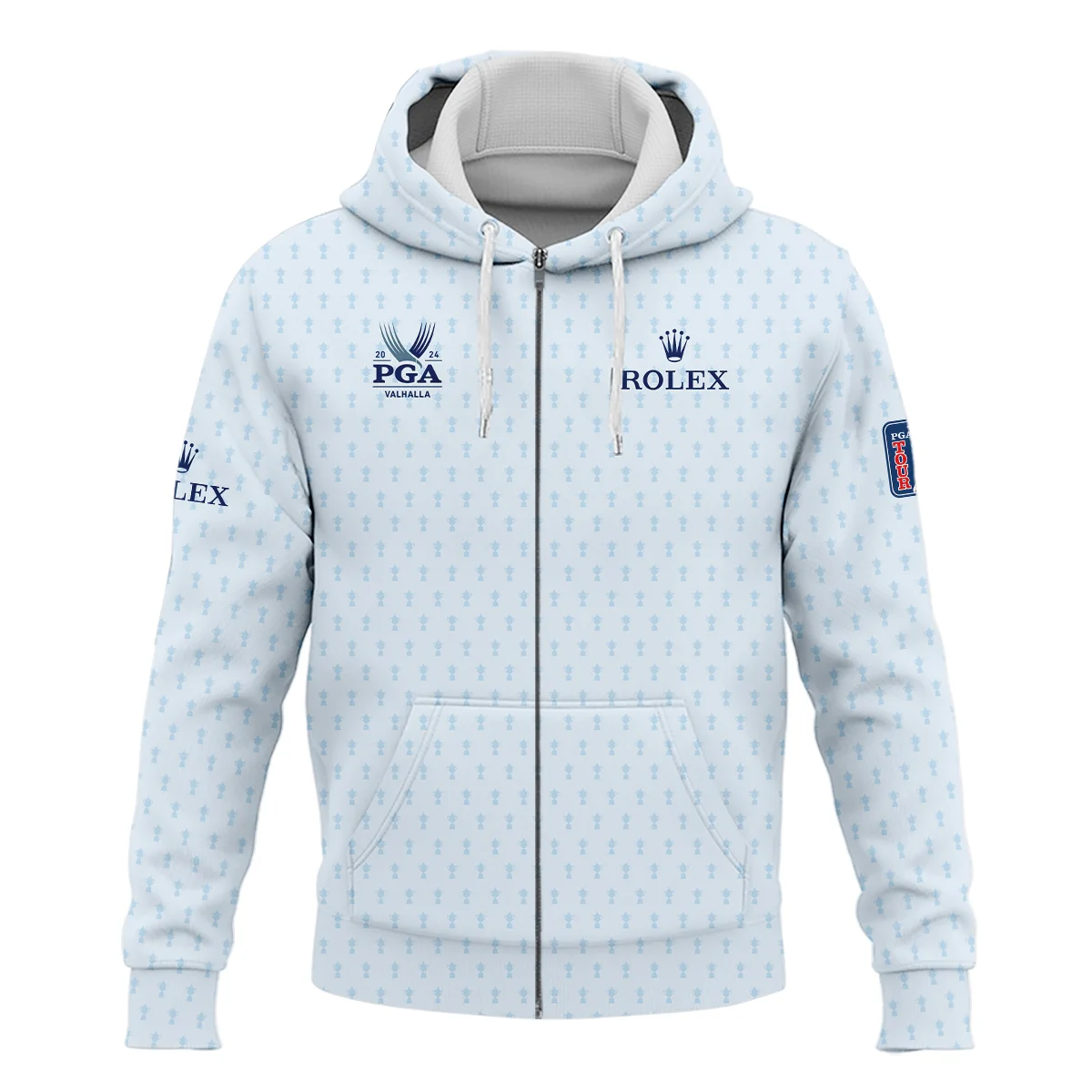 Golf Pattern Cup White Mix Light Blue 2024 PGA Championship Valhalla Rolex Zipper Hoodie Shirt Style Classic Zipper Hoodie Shirt