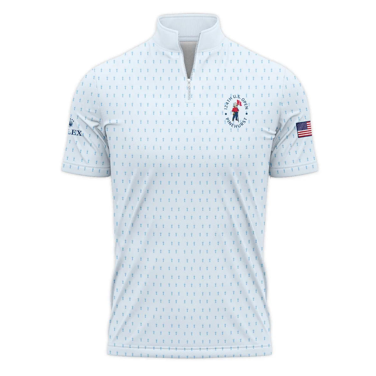 Golf Pattern Light Blue Cup 124th U.S. Open Pinehurst Rolex Quarter-Zip Polo Shirt