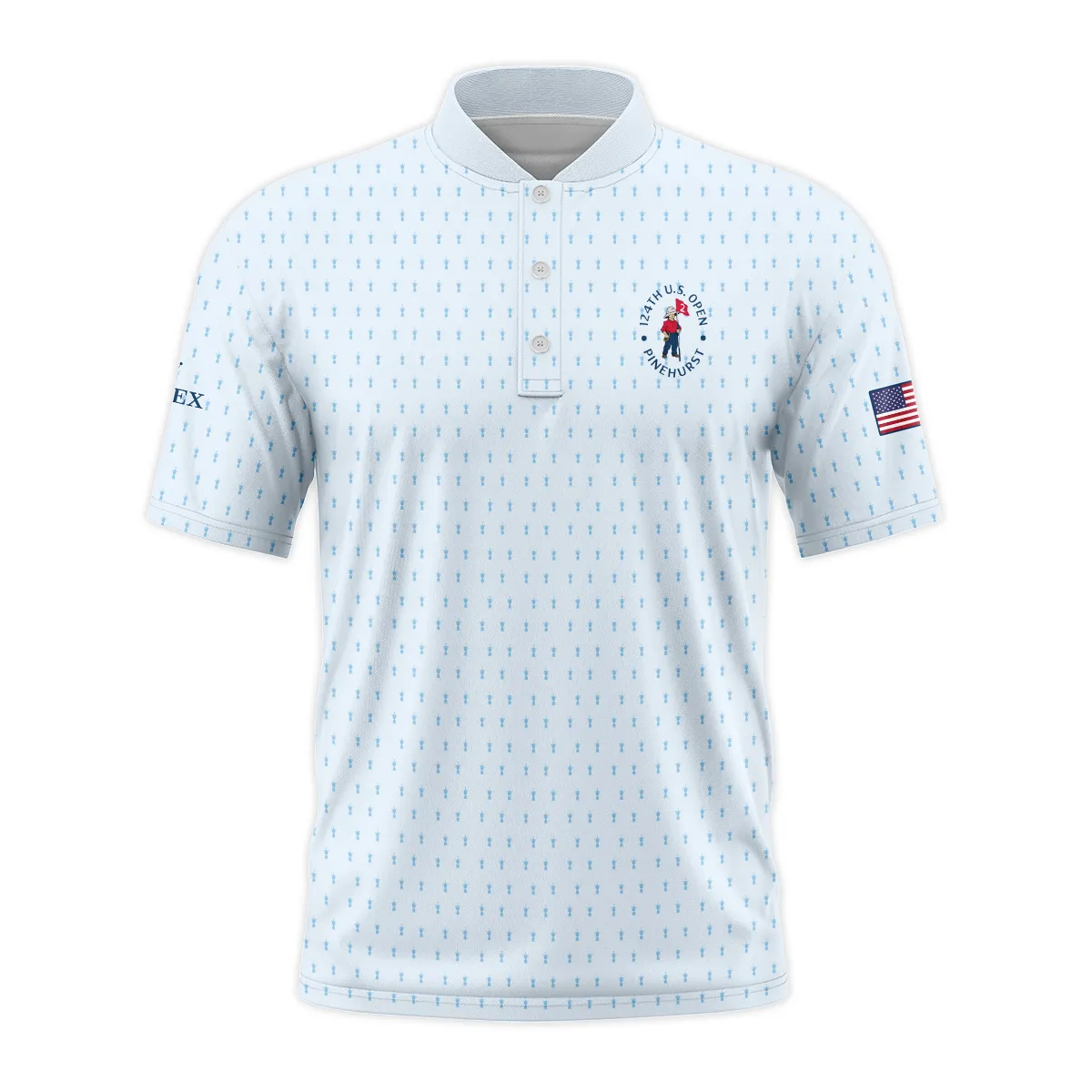 Golf Pattern Light Blue Cup 124th U.S. Open Pinehurst Rolex Style Classic, Short Sleeve Round Neck Polo Shirt