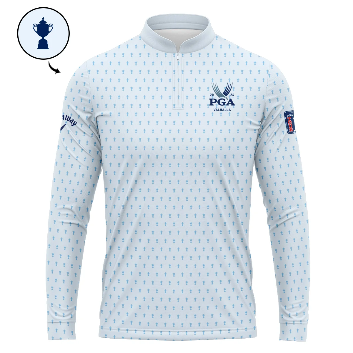 Golf Pattern Light Blue Cup 2024 PGA Championship Valhalla Callaway Mandarin collar Quater-Zip Long Sleeve