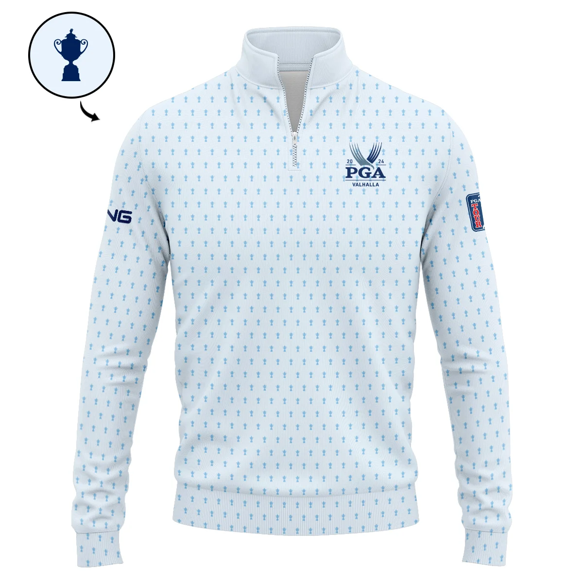 Golf Pattern Light Blue Cup 2024 PGA Championship Valhalla Ping Quarter-Zip Jacket Style Classic Quarter-Zip Jacket