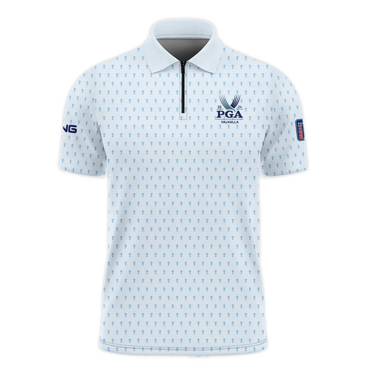 Golf Pattern Light Blue Cup 2024 PGA Championship Valhalla Ping Zipper Polo Shirt Style Classic Zipper Polo Shirt For Men