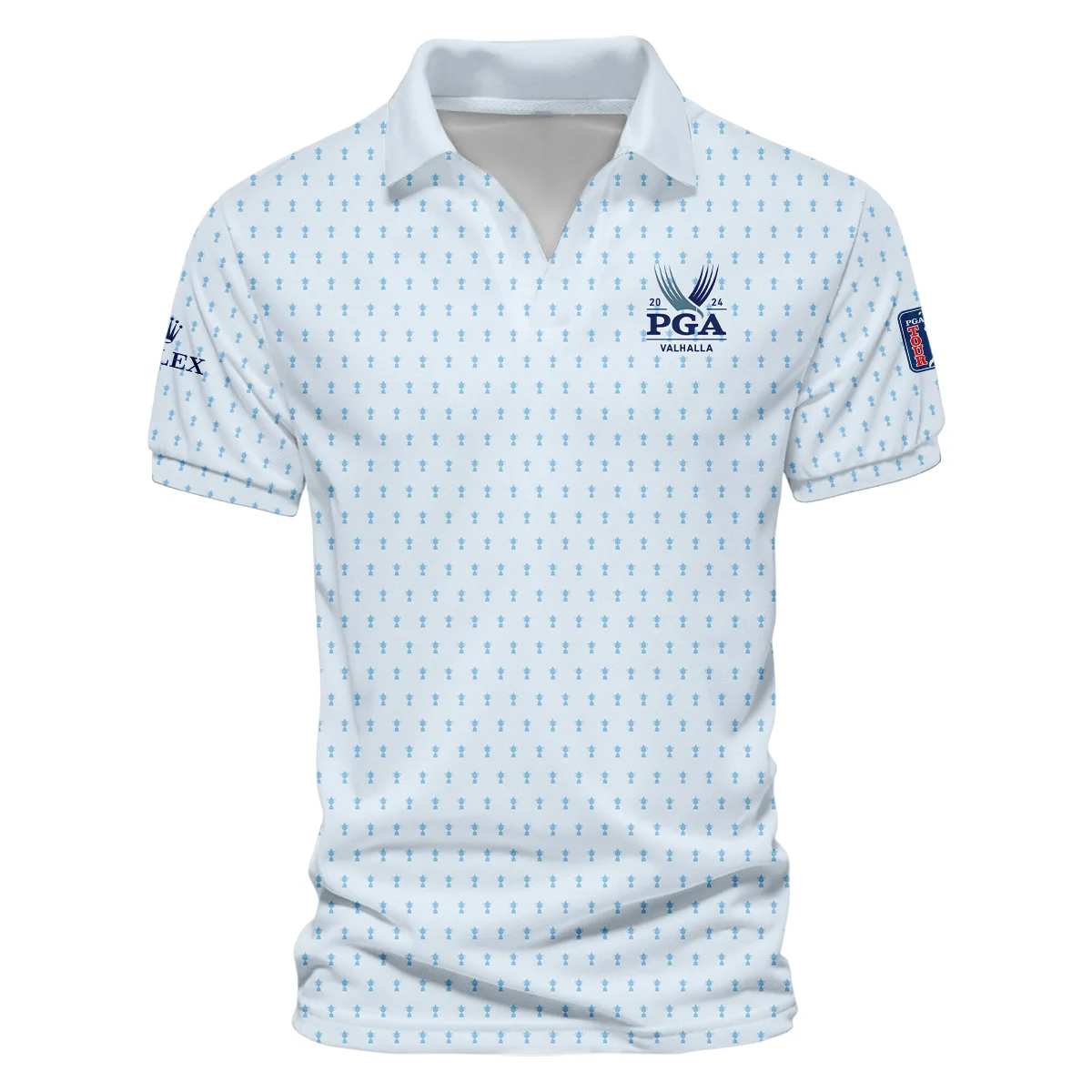 Golf Pattern Light Blue Cup 2024 PGA Championship Valhalla Rolex Vneck Polo Shirt Style Classic Polo Shirt For Men