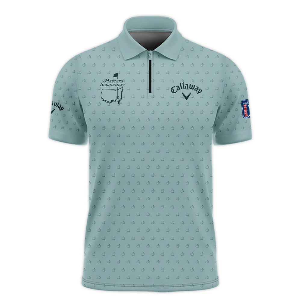 Golf Pattern Masters Tournament Callaway Zipper Polo Shirt Cyan Pattern All Over Print Zipper Polo Shirt For Men