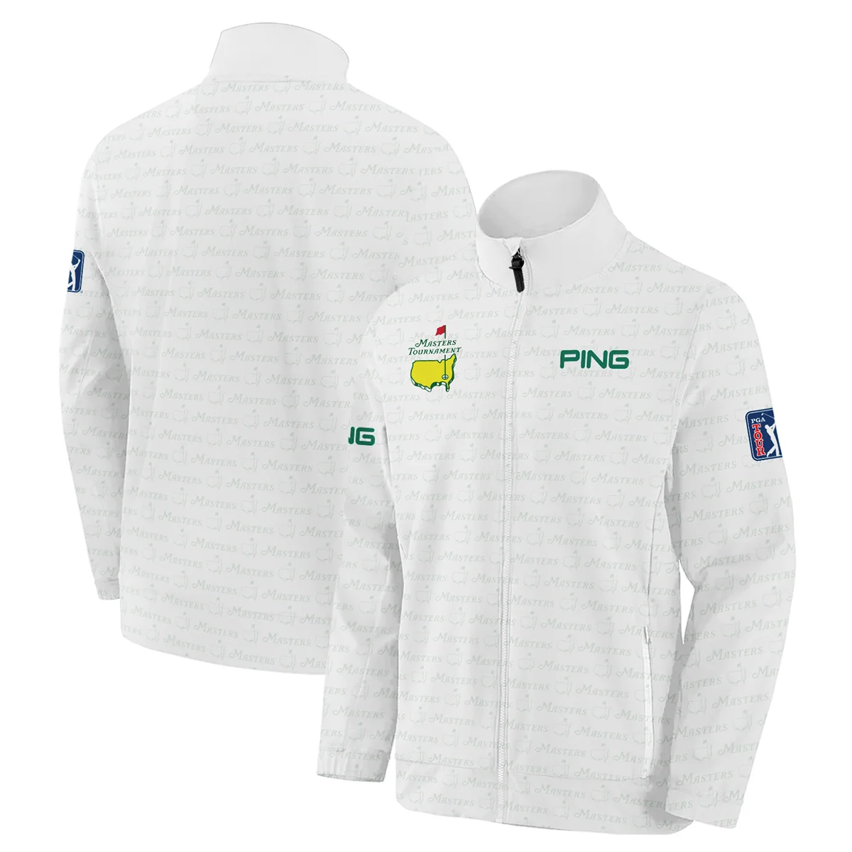 Golf Pattern Masters Tournament Ping Stand Colar Jacket White And Green Color Golf Sports All Over Print Stand Colar Jacket