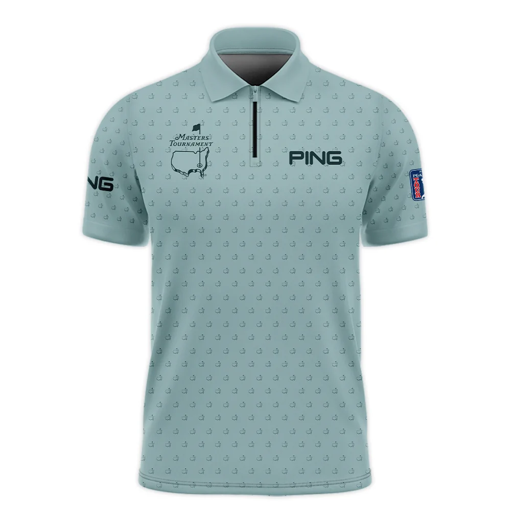 Golf Pattern Masters Tournament Ping Zipper Polo Shirt Cyan Pattern All Over Print Zipper Polo Shirt For Men