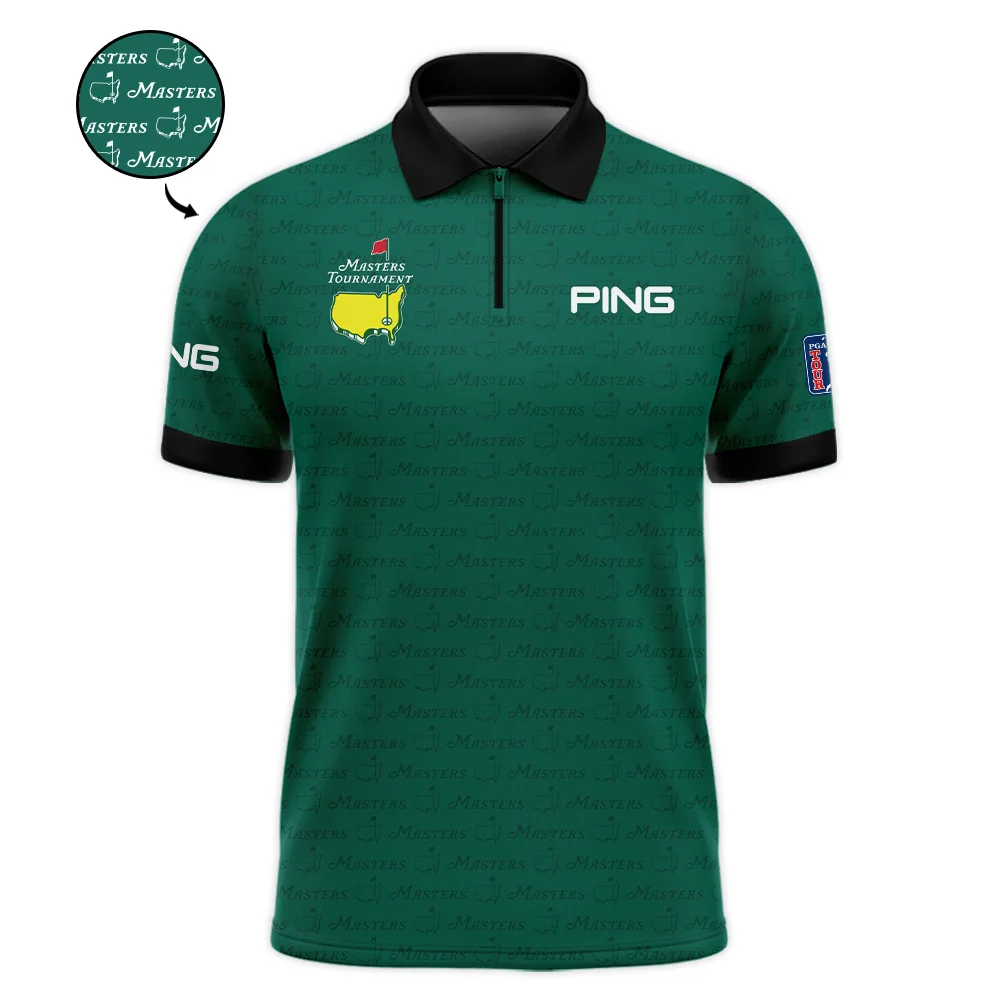 Golf Pattern Masters Tournament Ping Zipper Polo Shirt Green Color Golf Sports All Over Print Zipper Polo Shirt For Men