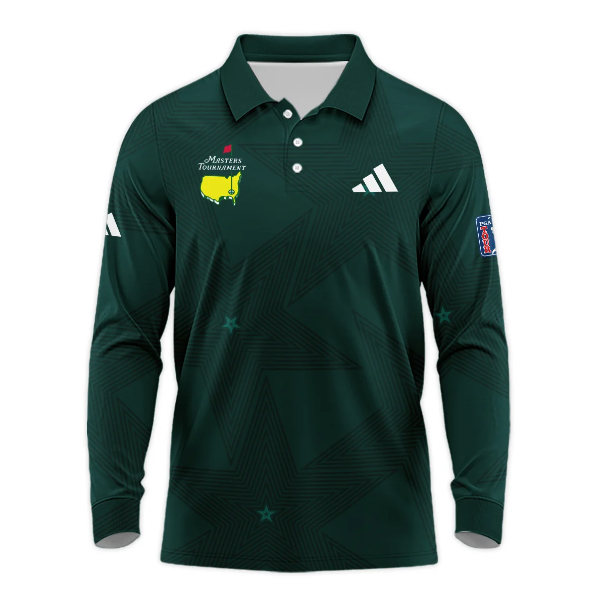 Golf Pattern Stars Dark Green Masters Tournament Adidas Long Polo Shirt Style Classic Long Polo Shirt For Men