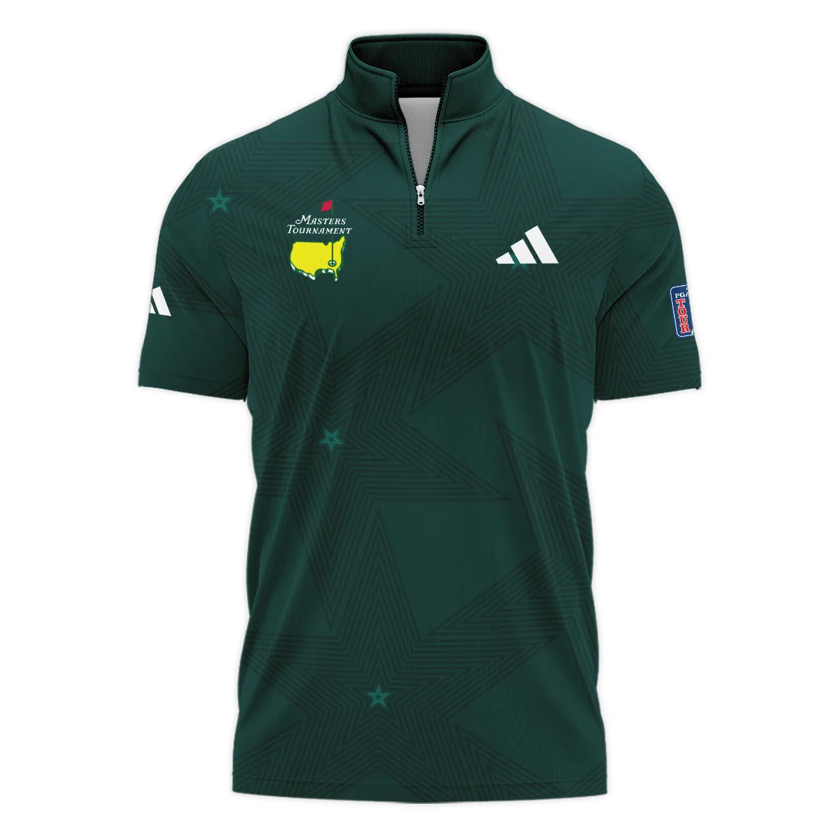 Golf Pattern Stars Dark Green Masters Tournament Adidas Style Classic, Short Sleeve Polo Shirts Quarter-Zip Casual Slim Fit Mock Neck Basic