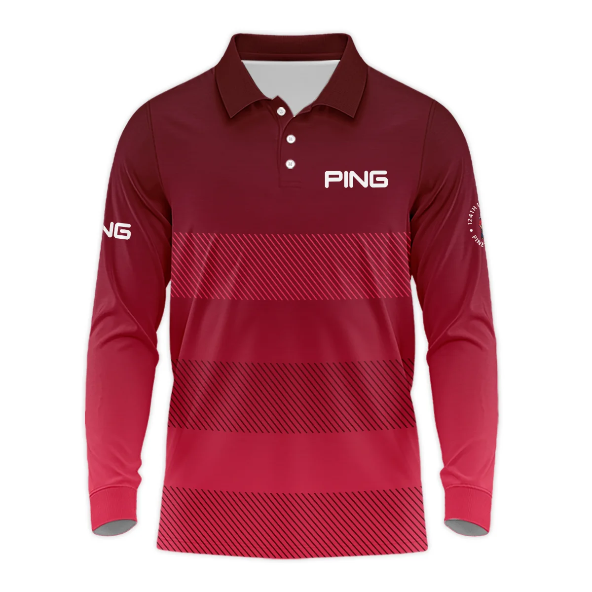 Golf Ping 124th U.S. Open Pinehurst Sports Long Polo Shirt Red Gradient Stripes Pattern All Over Print Long Polo Shirt For Men