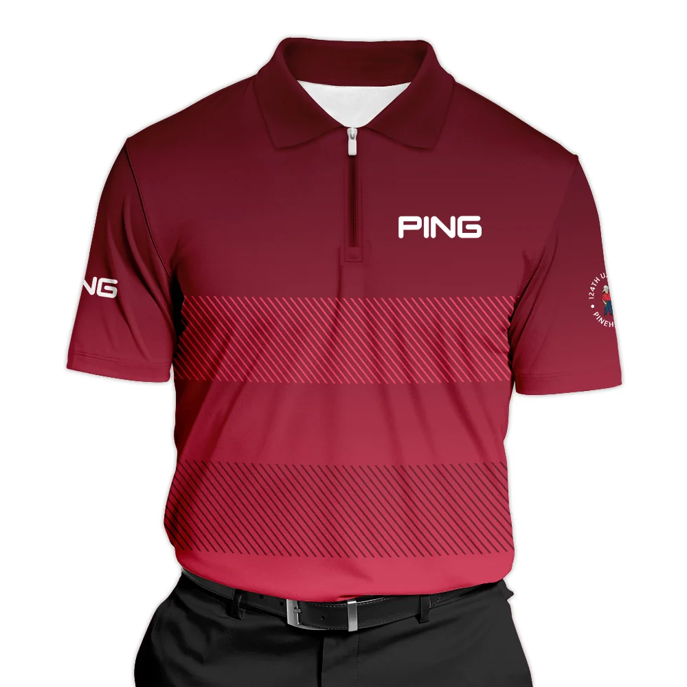 Golf Ping 124th U.S. Open Pinehurst Sports Zipper Polo Shirt Red Gradient Stripes Pattern All Over Print Zipper Polo Shirt For Men