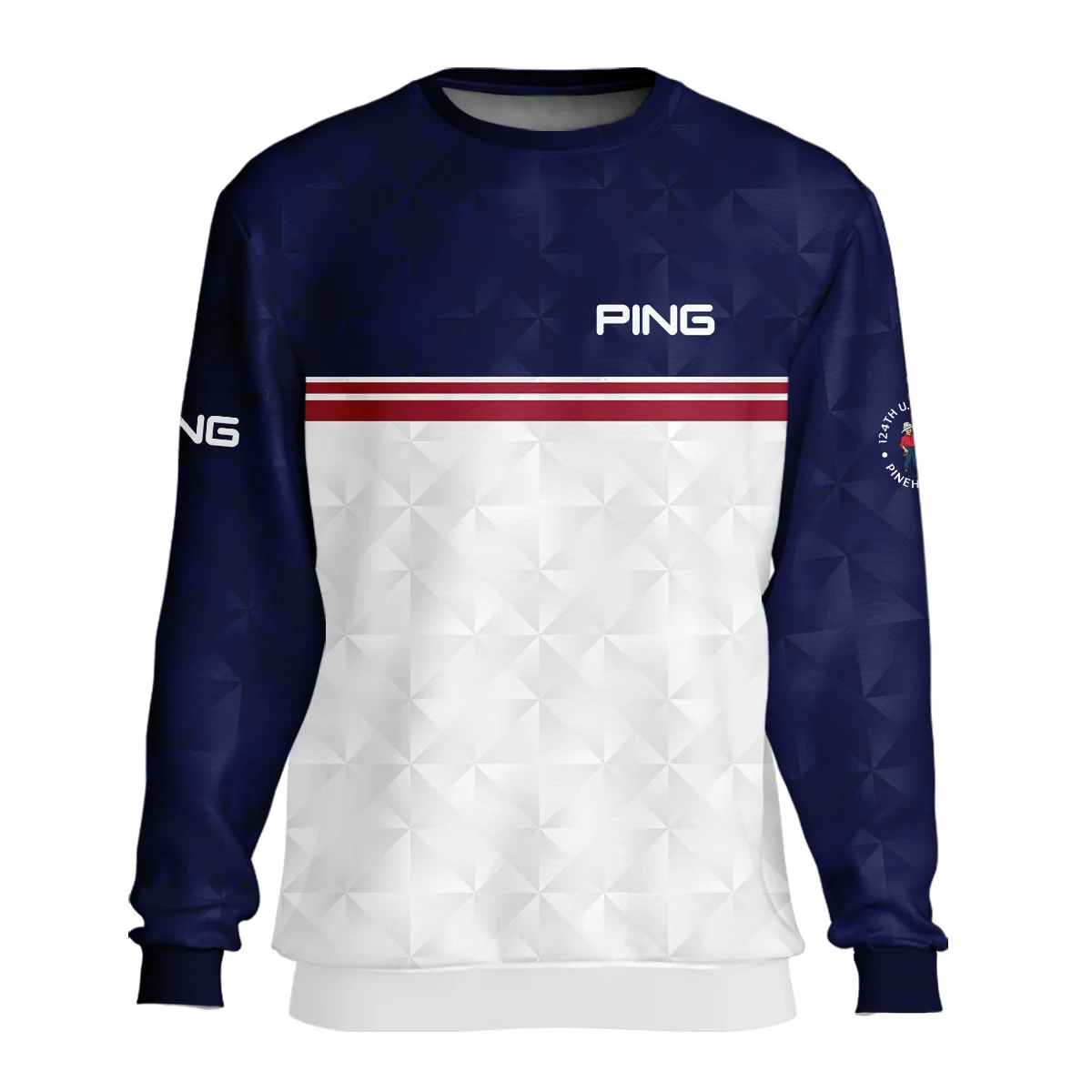 Golf Sport 124th U.S. Open Pinehurst Ping Unisex Sweatshirt Dark Blue White Abstract Geometric Triangles All Over Print Sweatshirt